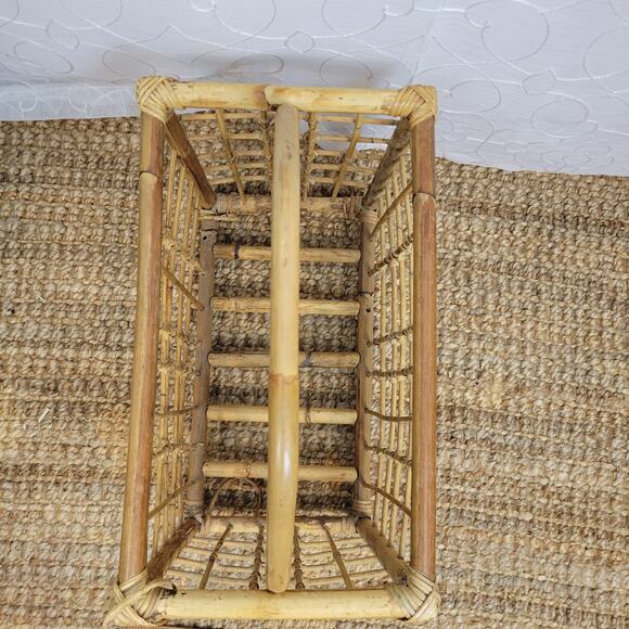 Vintage Bamboo Wicker Tiki Paper Book‎ Magazine Rack Holder Basket - Picture 2 of 8